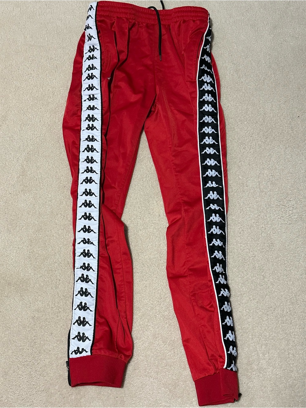 Kappa Red Kids Track Pants with Black & White Logo Side Tape
